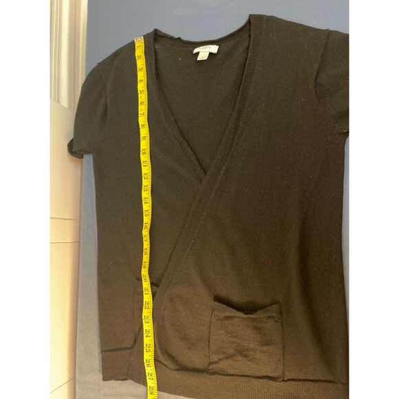 Ann Taylor Loft Short Sleeve‎ Open Front Knit Cardigan with Pickets Black Size L - Picture 6 of 9